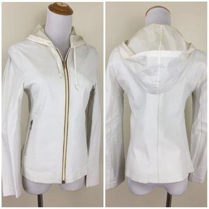 MIU MIU Italy White 100% Leather Hooded Full Zip Long Sleeve Jacket